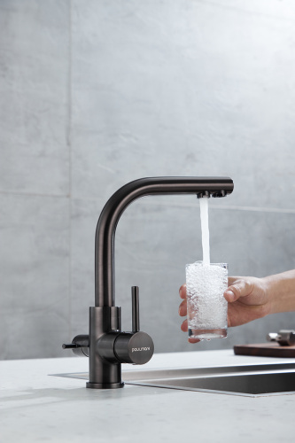 Смеситель для кухни Paulmark ESSEN Es213011-GM на мойку вороненая сталь - фото 5